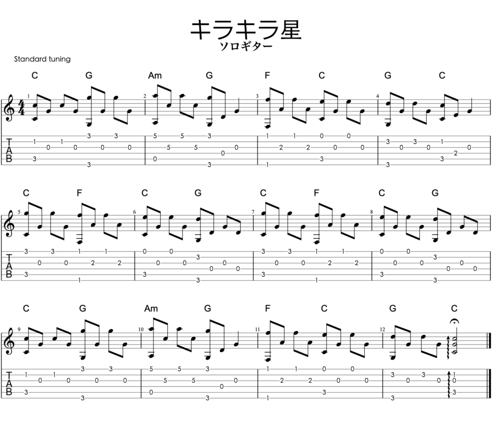 キラキラ星ソロギターTAB譜