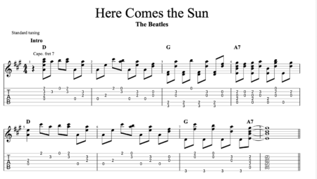 Here Comes the SunギターTAB譜【イントロ】The Beatles