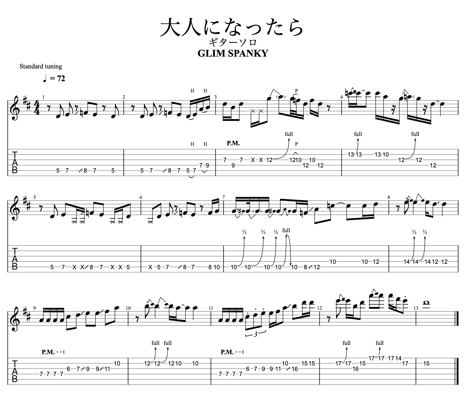 GLIM SPANKY 大人になったら ギターソロTAB譜